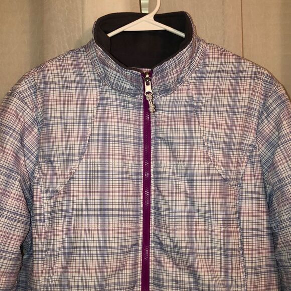 Athletech 1X White Fuchsia Pink Blue Plaid Full Zip Quilted Puffer Jacket - Picture 3 of 16